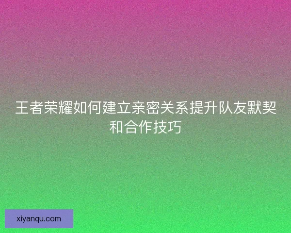 王者荣耀如何建立亲密关系提升队友默契和合作技巧 王者荣耀如何建立亲密关系提升队友默契和合作技巧